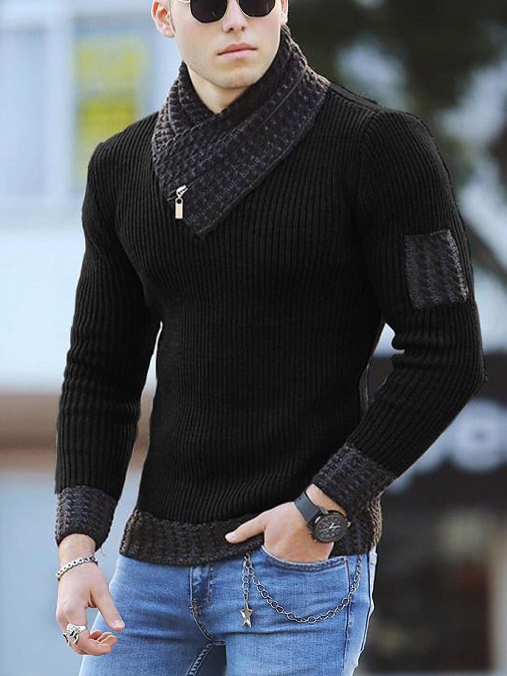 Turtleneck Knitted Sweater for Men Casual Slim Fit Striped Pullovers Long Sleeve Scarf Collar Warm Sweaters Winter Men’s Wear alx