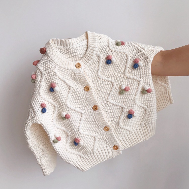 3554D Children Sweater Coat 2022 Autumn Winter Single Breasted Ball Patchwork Girl’s Knitted Sweater Coat Kid’s Cardigan Coat alx