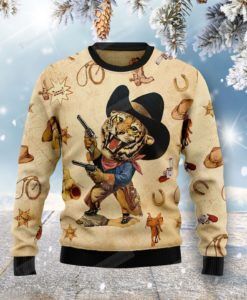 Cowboy Tiger Ugly Christmas Sweater, All Over Print Sweatshirt