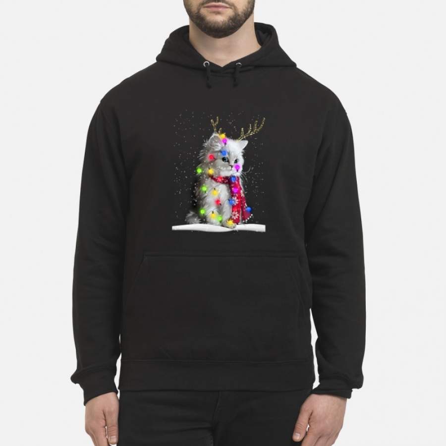 Cat reindeer and Christmas light Hoodie