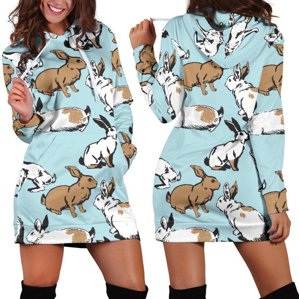 Rabbit Pattern Print Design Rb018 Women Hoodie Dress