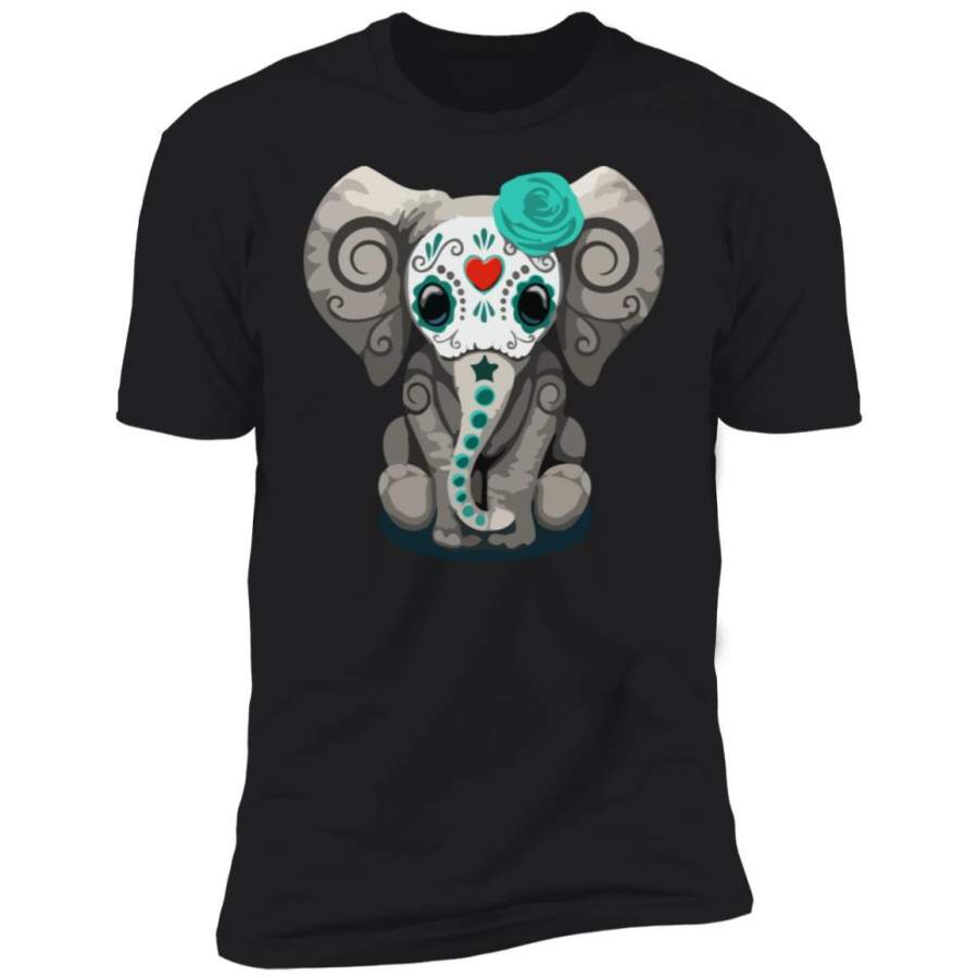 Blue Day of the Dead Sugar Skull Baby Elephant T-Shirt