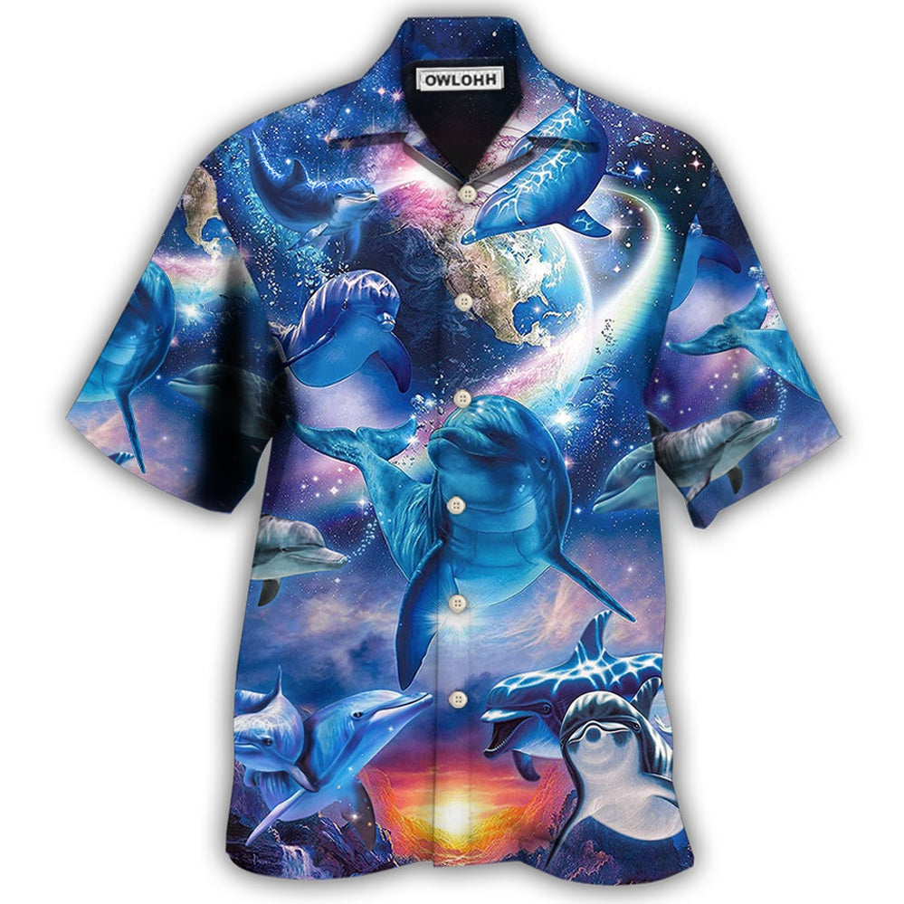 Dolphin Galaxy Blue Glow Style – Hawaiian Shirt  – Owl Ohh