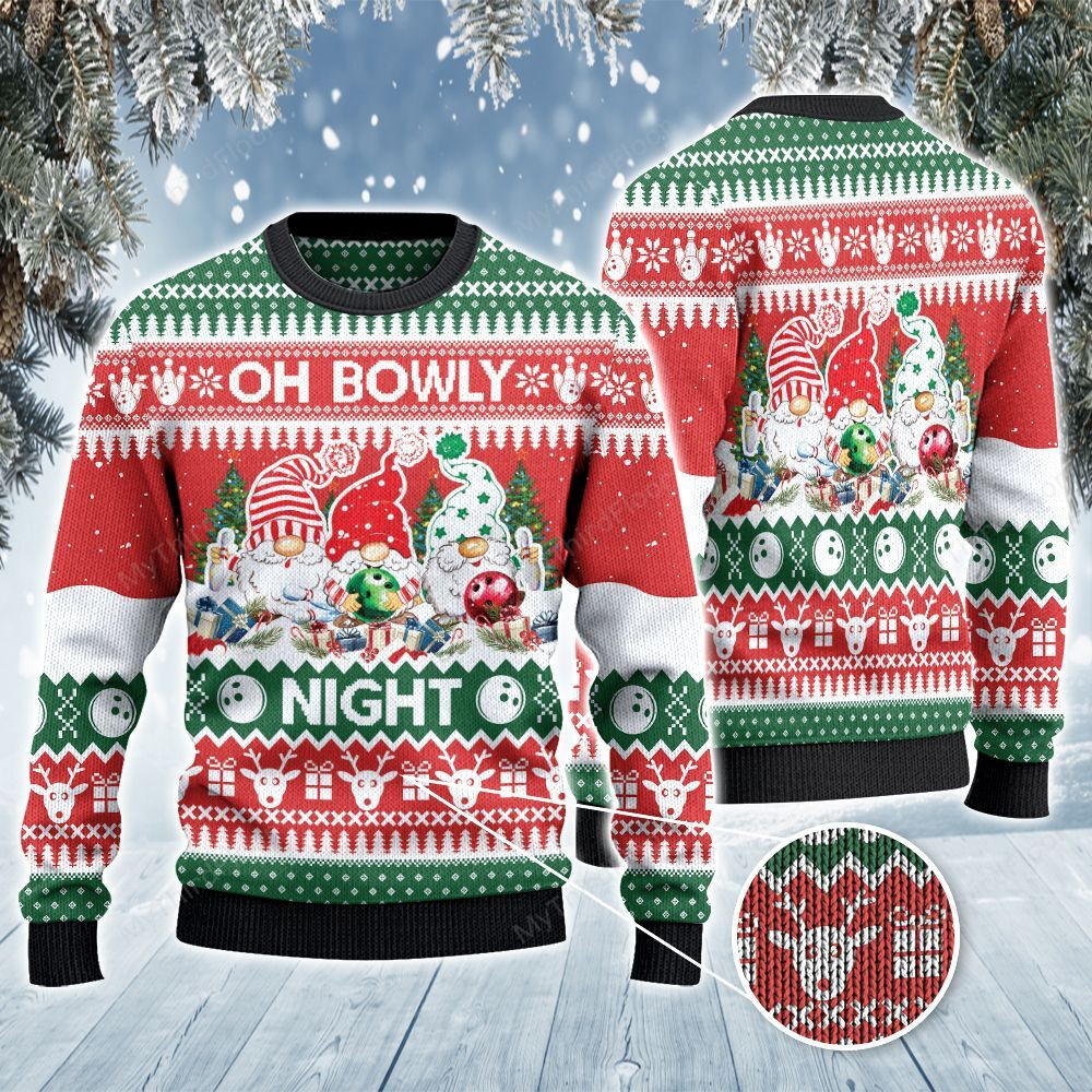 Christmas Bowling And Gnomes Oh Bowly Night Unisex Ugly Sweater #Vi