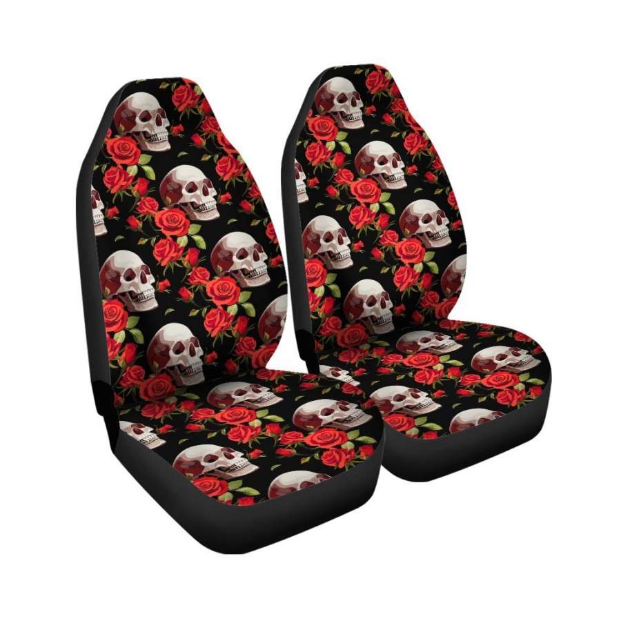 Red Rose Skull Car Seat Covers Tattooscafe 