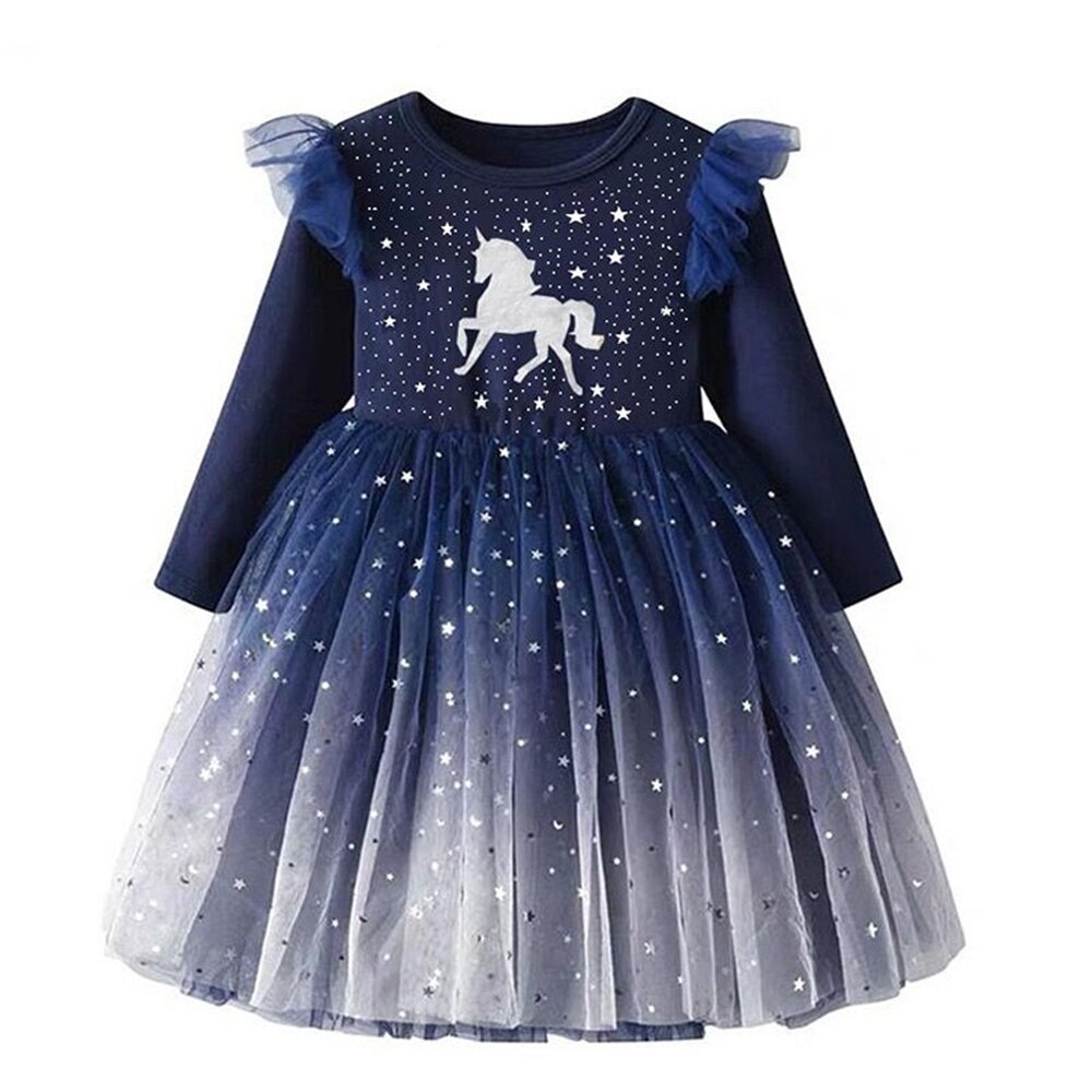 VIKITA Girls Princess Dress Girl Long Sleeve Dress Children Party Clothing Kids Tutu Dresses for Toddlers Girls Casual Dress alx