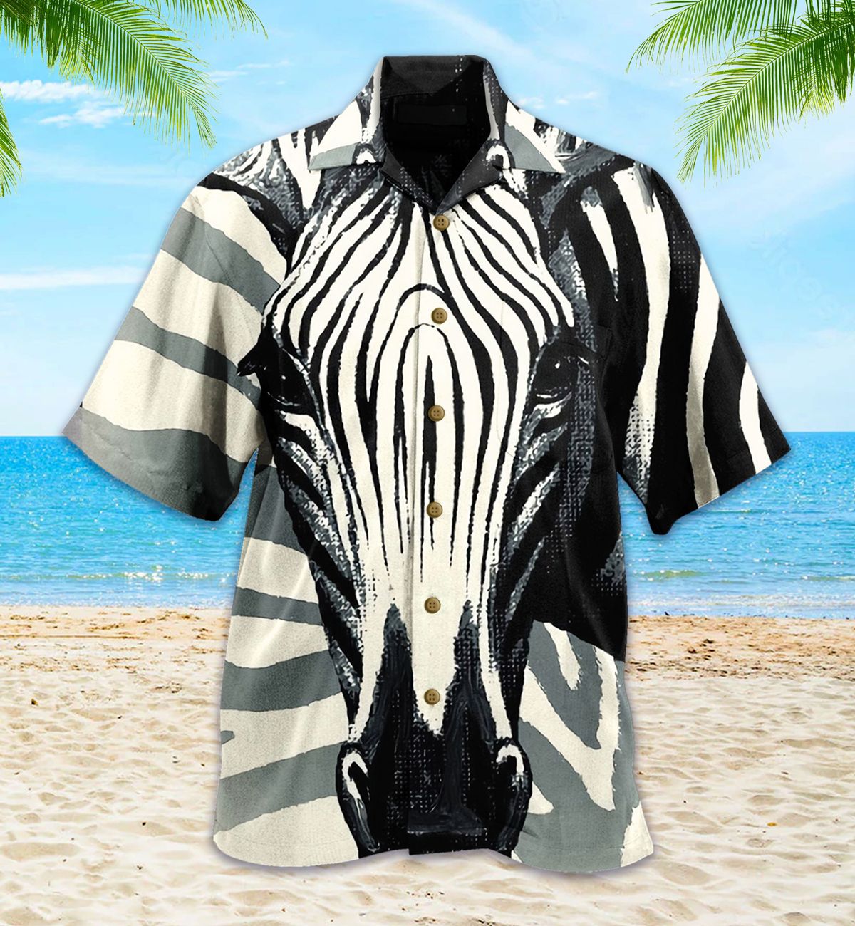 Zebra Face Print Hawaiian Shirt