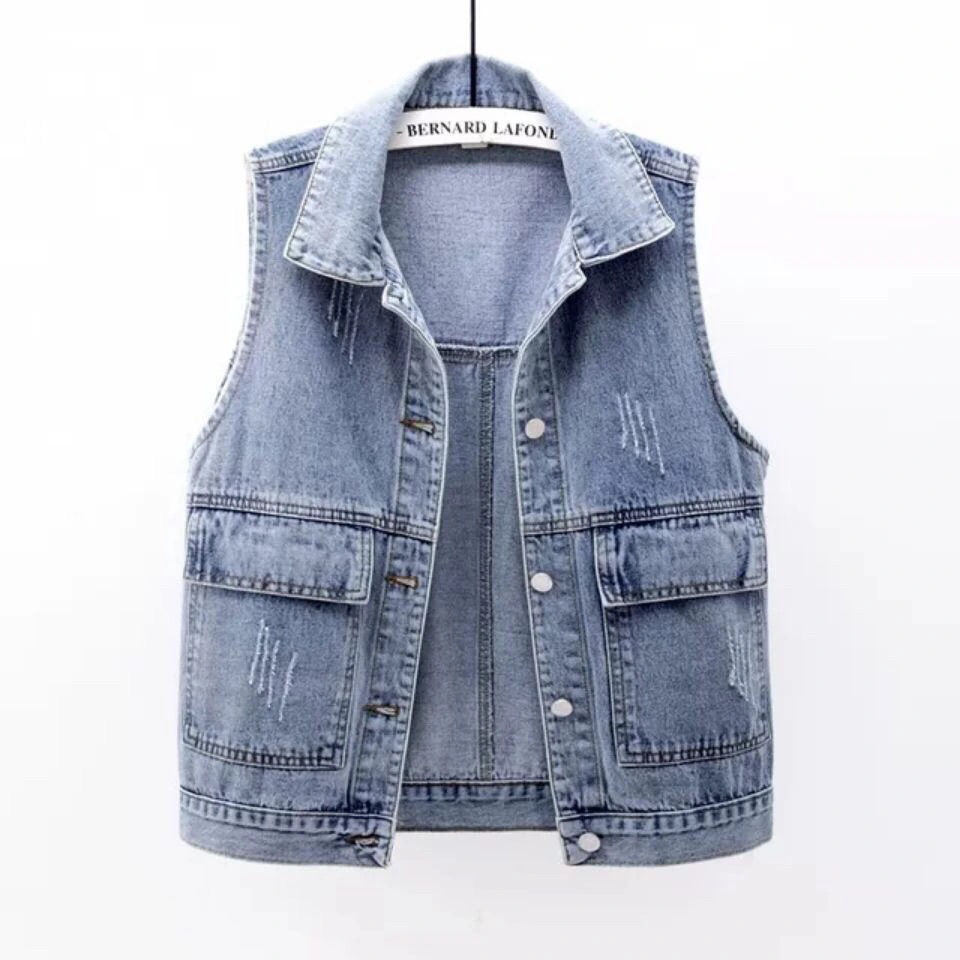 5XL Plus Size Women Denim Vest Fashion Ripped Autumn Blue Jeans Jacket Sleeveless Spring Loose Short Coat Causal Waistcoats alx