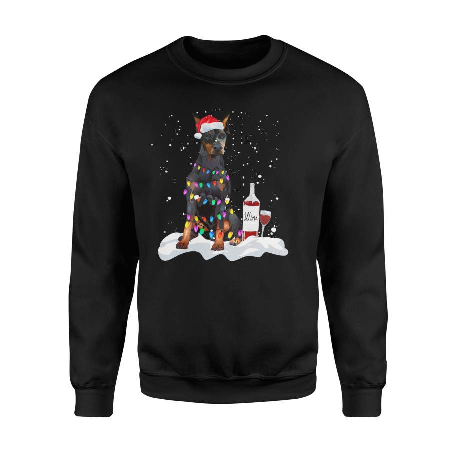 Christmas Wine Doberman T Shirt Doberman Light Christmas Shirt - Standard Fleece Sweatshirt