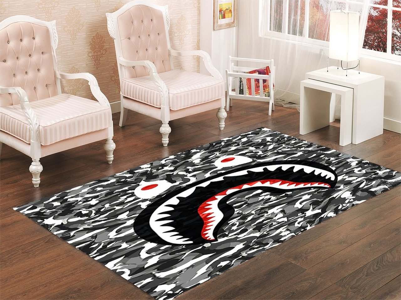 Bape Shark Black Army Pattern Area Rugs Living Room Carpet Christmas Gift Floor Decor Rcdd81F33657