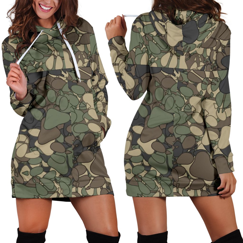 Women’s Camouflage Paw Prints Hoodie Dress