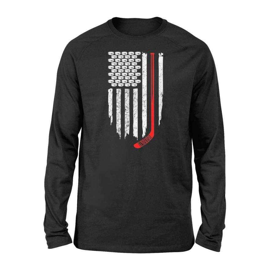Hockey T Shirt – Patriotic Hockey Flag T-Shirt – Standard Long Sleeve
