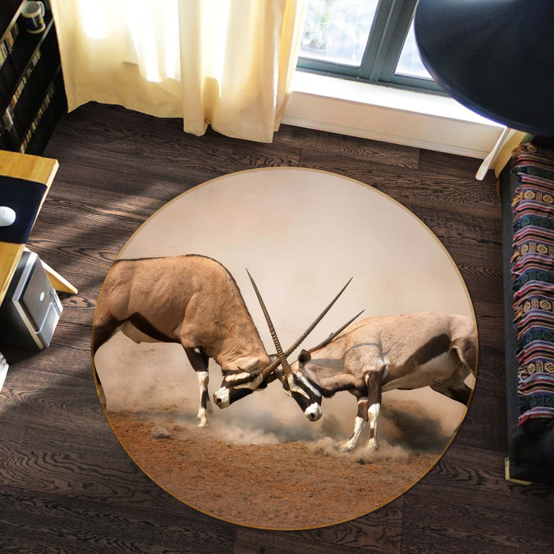 3d Antelope Fight Time Round Rug Home Decor