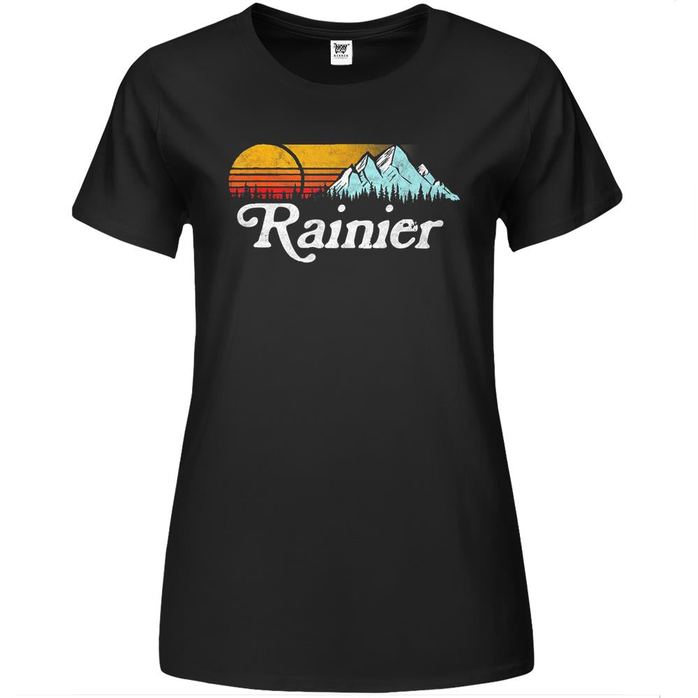 Retro Vibe Mount Rainier T-Shirt – Vintage Mountains & Sun Premium Womens T Shirts