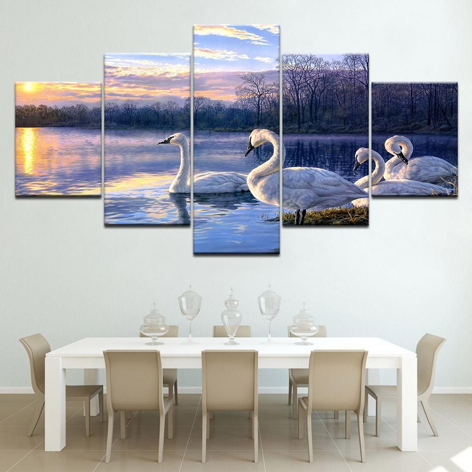 Swan 14 Animal 5 Panel Canvas Art Wall Decor