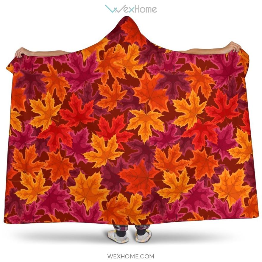 Autumn Maple Leaf Pattern Hooded Blanket