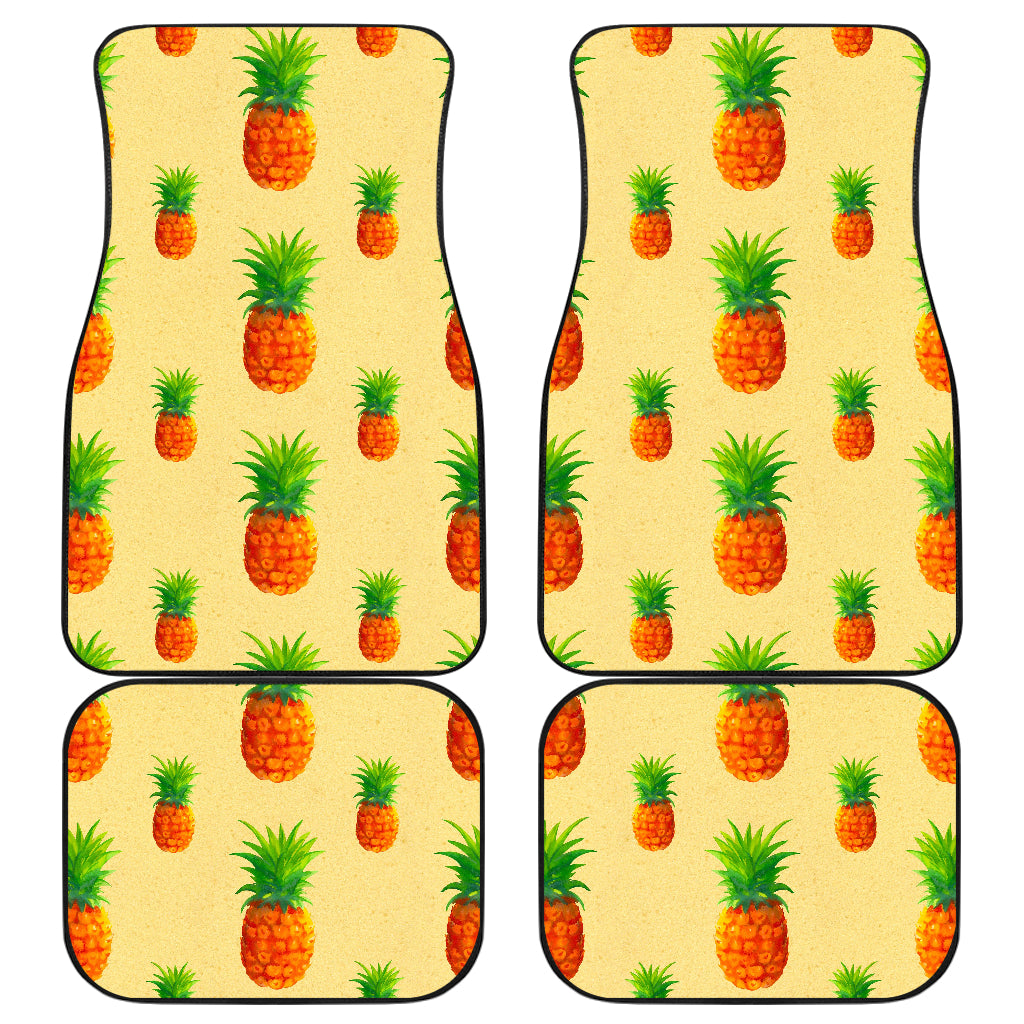 Beige Watercolor Pineapple Pattern Print Front And Back Car Floor Mats, Front Car Mat