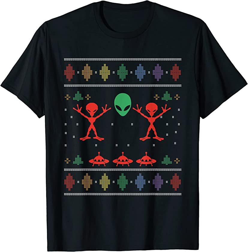 Ugly Christmas UFO Alien Santa Claus New Year Spaceship T-Shirt