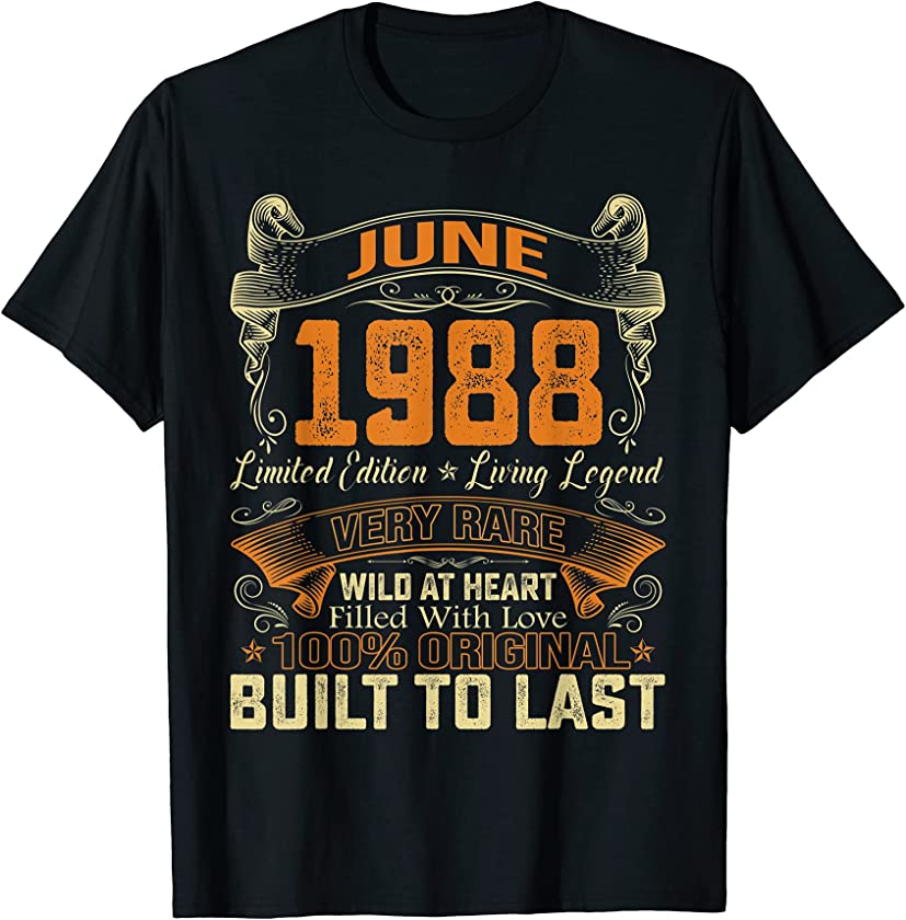 Vintage June 1988 Distressed 33 Years Old 33rd Birthday T-Shirt