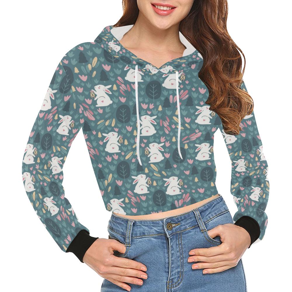 Rabbit Pattern Print Design Rb013 Women Cropped Hoodie