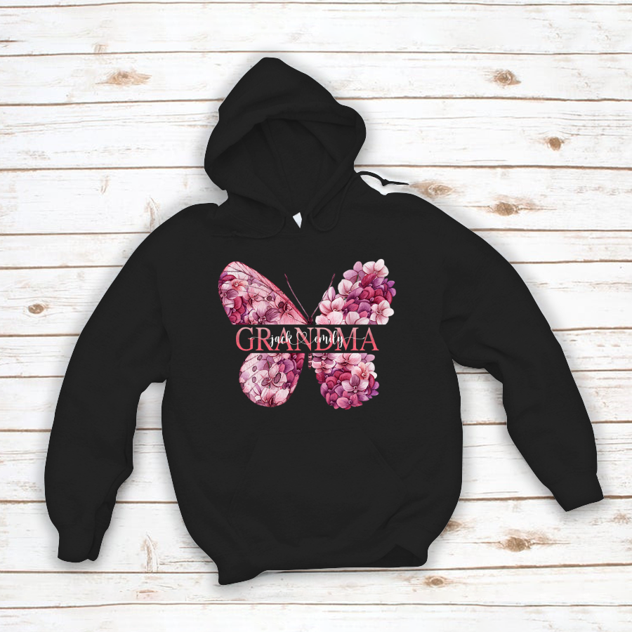 Grandma Butterfly Flower Mother’S Day Custom Kids Name Hoodie