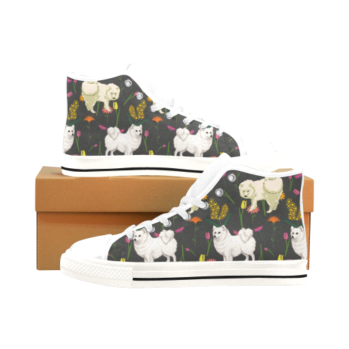 American Eskimo Dog Flower White Men’s Classic High Top Canvas Shoes /Large Size