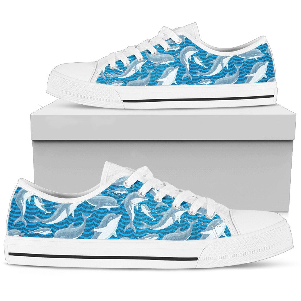 Dolphin Cute Print Pattern Women Low Top Shoes