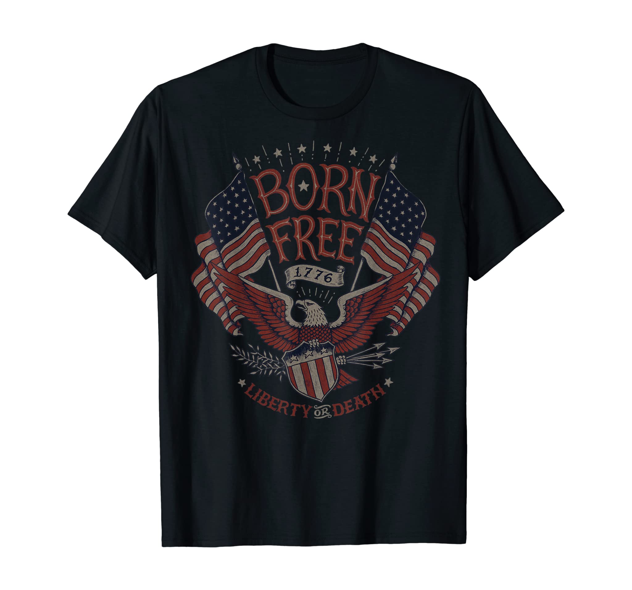 Vintage Born Free Eagle American Flag 1776 4th of July USA T-Shirt