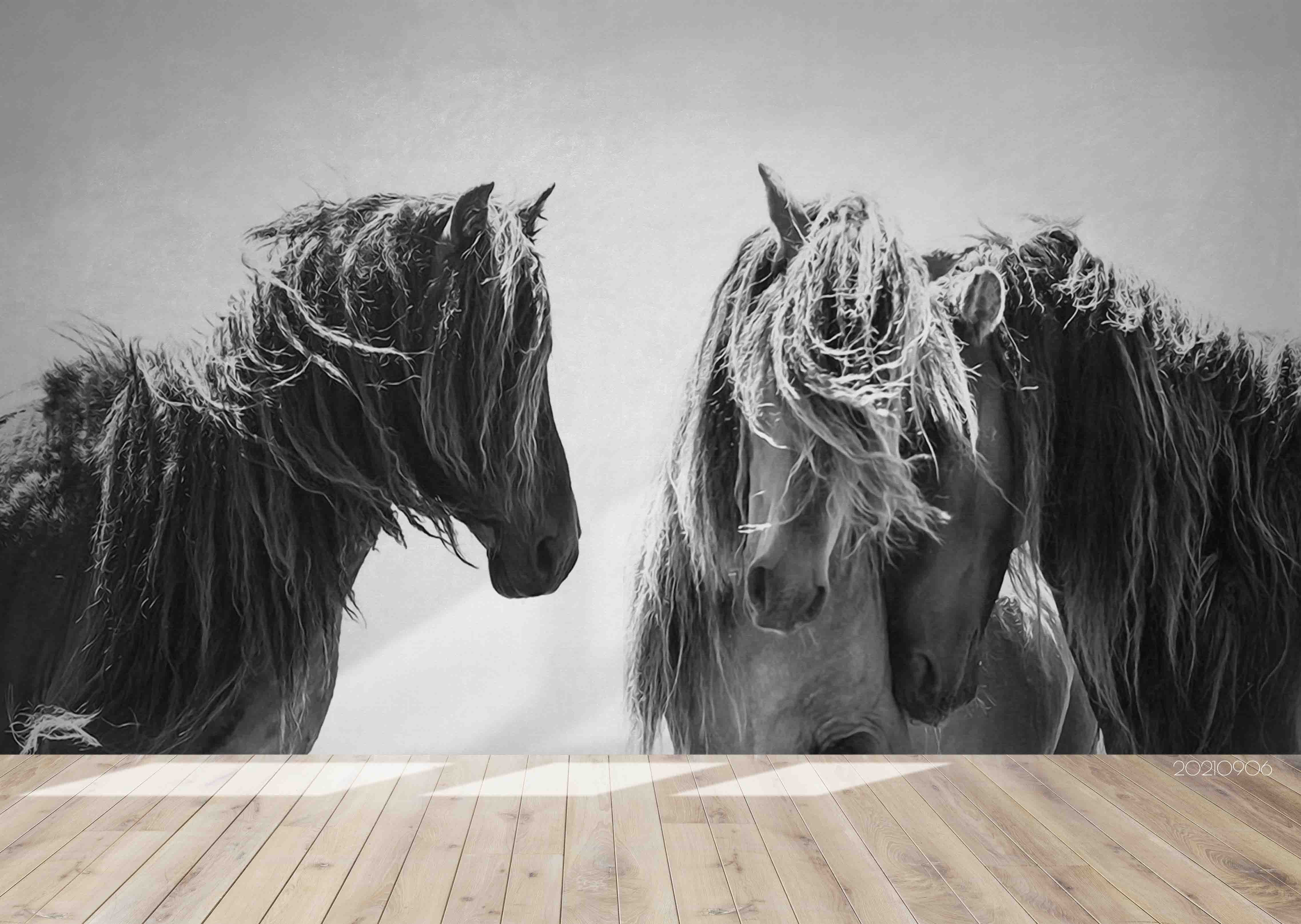 3D Hand Drawn Animal Horse Wall Mural Wallpaper Lqh 643