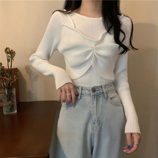 White Korea Japan Pullover Girl Woman Women Sweater Sexy O Neck Knit Tops Tight Women’s Sweaters Top Coat Cloth Suétere alx