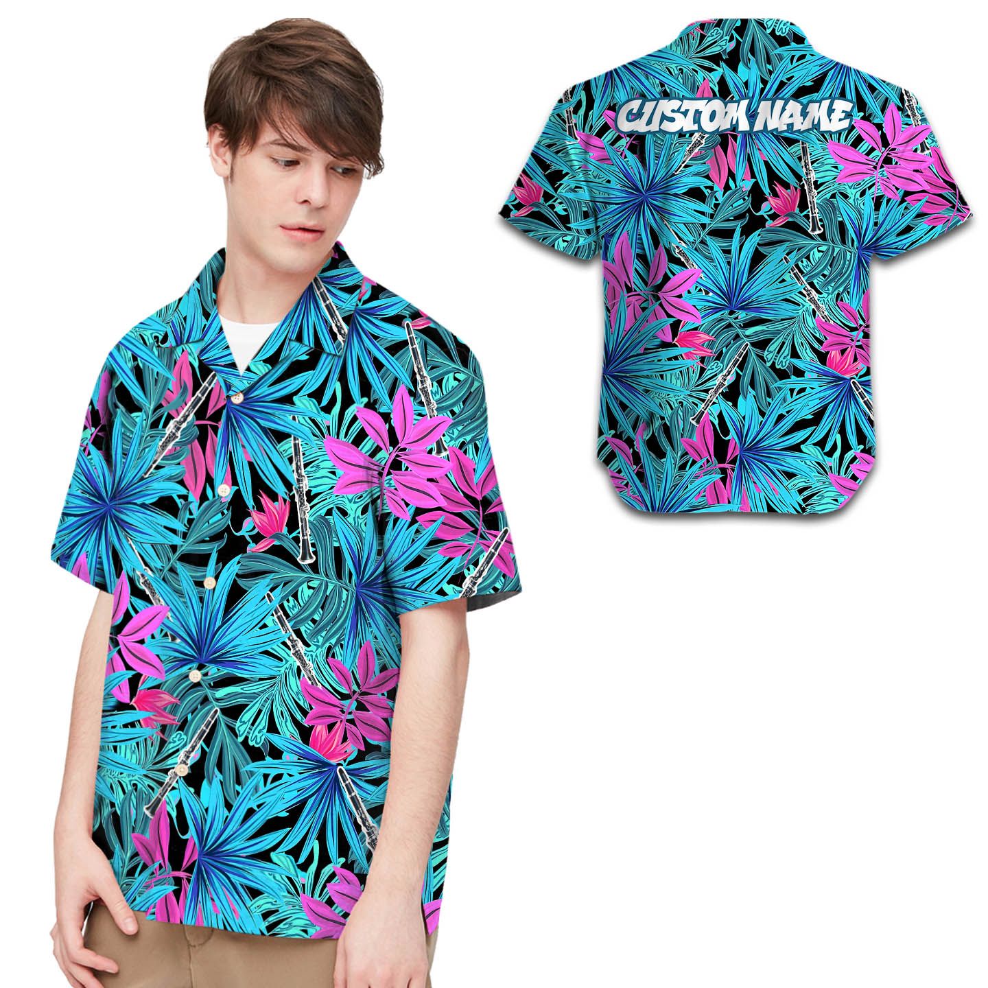 Clarinet Tropical Leaves Custom Name Men Hawaii Shirt For Music Lovers In Daily Life Ha18867