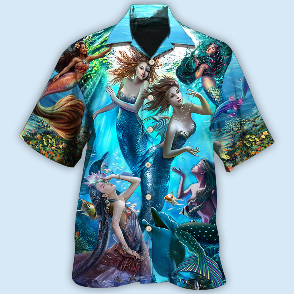 Mermaid Dolphin Fresh Blue Ocean Hawaiian Shirt