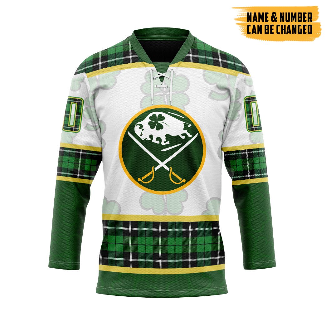 Gearhumans 3D Buffalo Sabres St Patrick Day Custom Name Custom Number Hockey Jersey