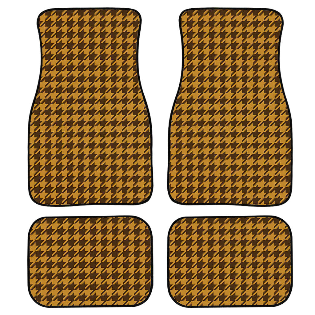 Brown Houndstooth Pattern Print Front And Back Car Floor Mats, Front Car Mat