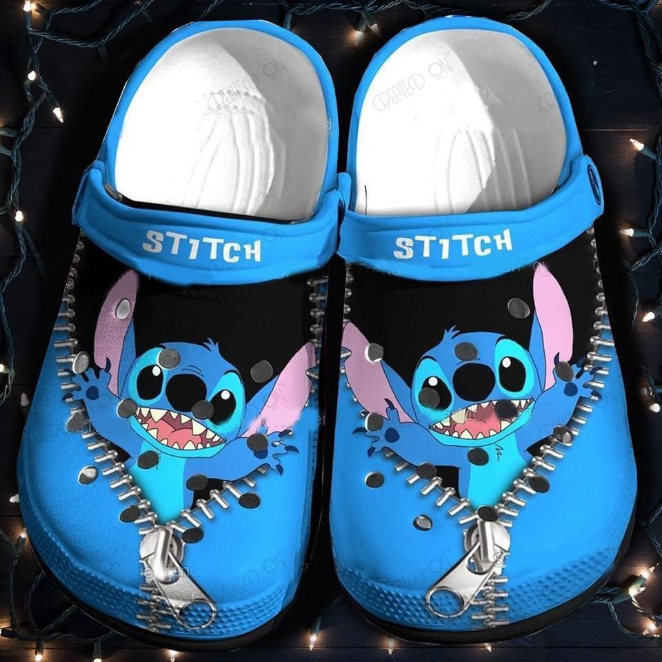 Stitch Zipper Design On Blue Pattern Clogs Clogband Clog Comfortable Water Shoes