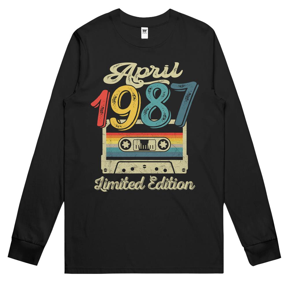 April 1987 Limited Edition Shirt Cassette Tape 34Th Birthday Long Sleeve T Shirts