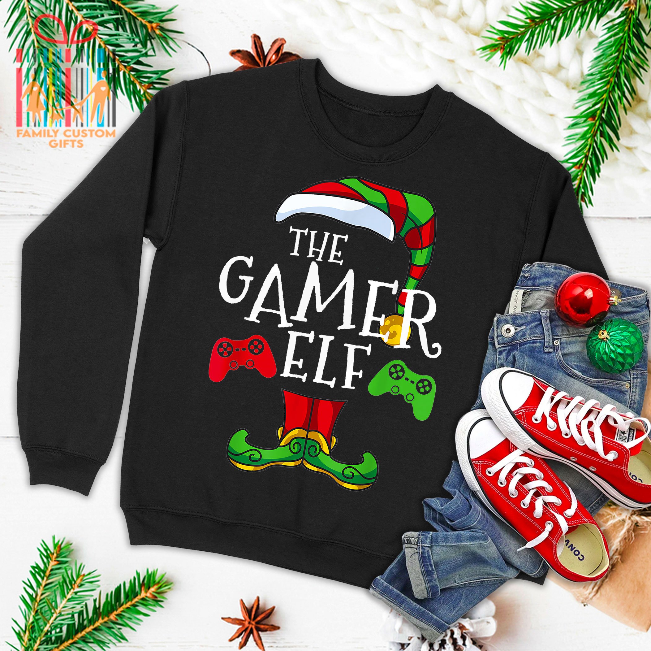 Gamer Elf Family Matching Christmas Funny Gaming Pajama Pj Ugly Christmas Sweater 2023 T-Shirt