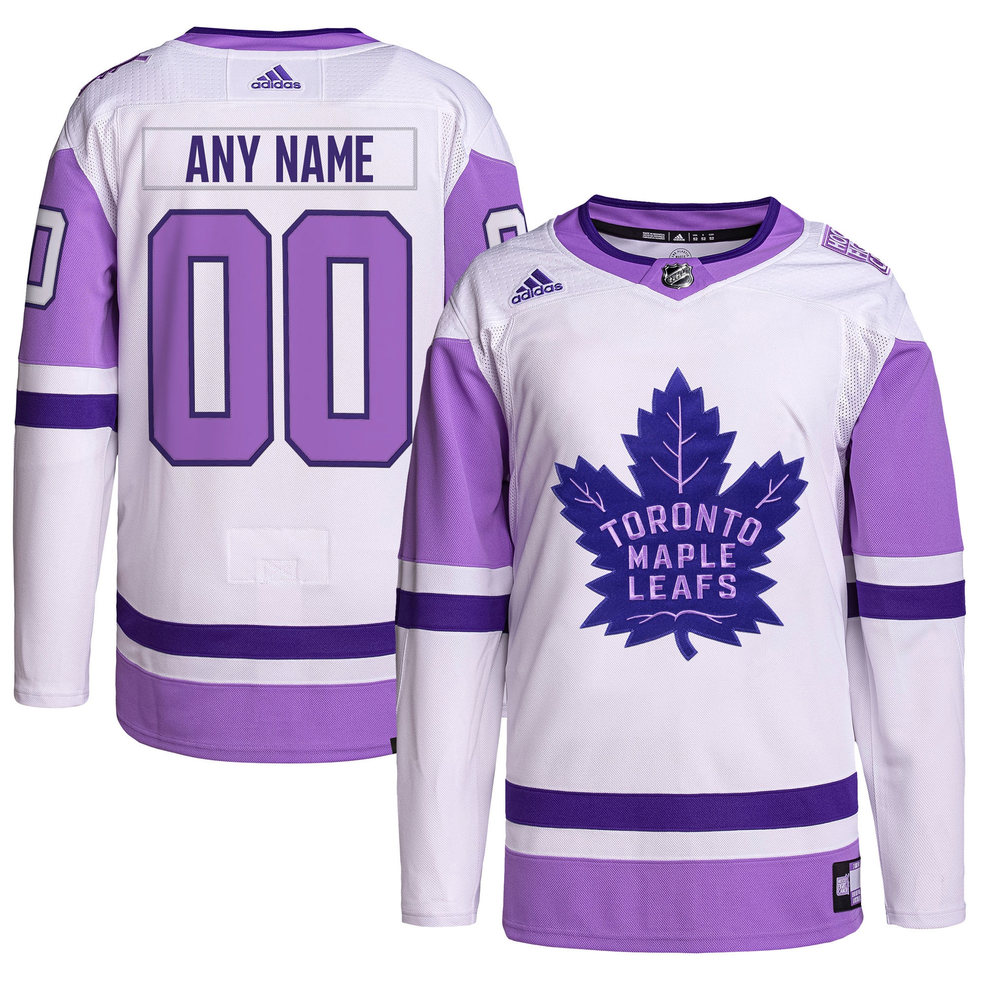 Toronto Maple Leafs Hockey Fights Cancer Primegreen Authentic Custom Jersey – White/Purple