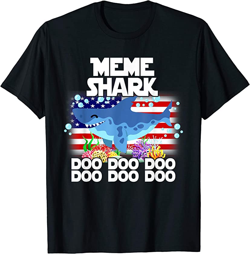 US Flag MEME Shark Doo Doo Doo T-Shirt 4th of July