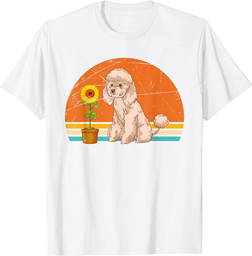 Retro Animal Pet Dog Lover Sunshine Sunflower Cute Poodle T-Shirt