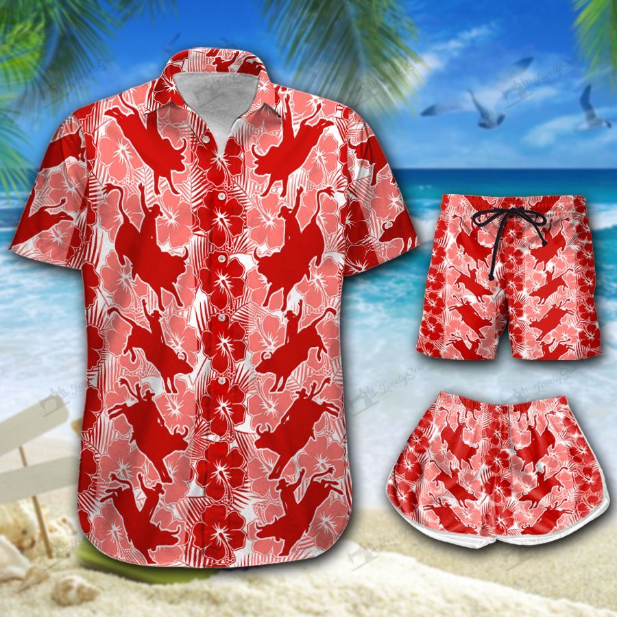 Bull Riding Vertical Line Hawaiian Shirt Shorts Ha7433