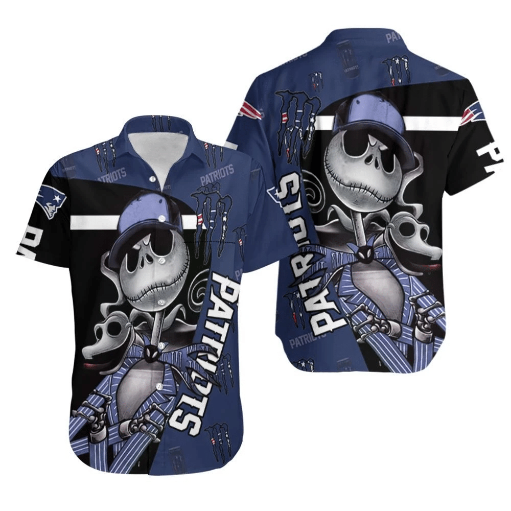 Jack Skellington Monster Energy Logo New England Patriots Hawaiian Shirt Beach Set