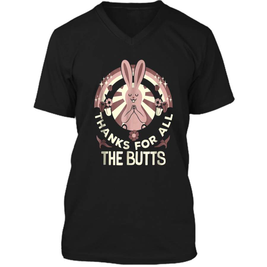 Thanks For All The Butts Bunny Funny  Mens Printed V-Neck T