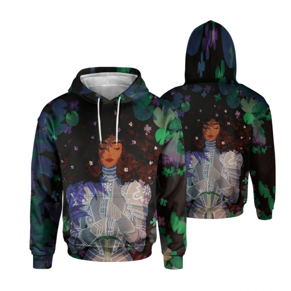 Black Queen Art Strong Beauty Afro Lady Knight All Over Print 3D Unisex Hoodie Us Size