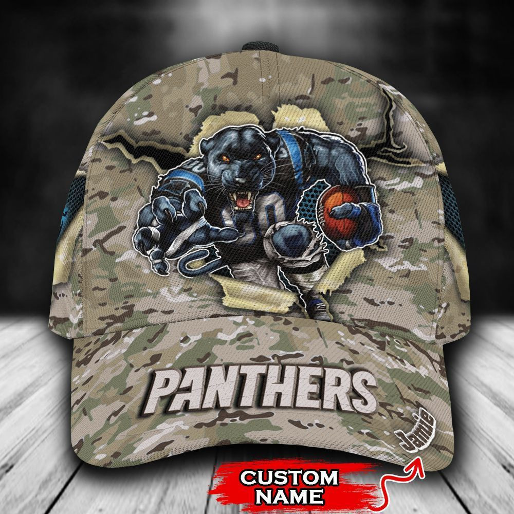 Personalized Carolina Panthers Mascot Camo All Over Print 3D Baseball Cap