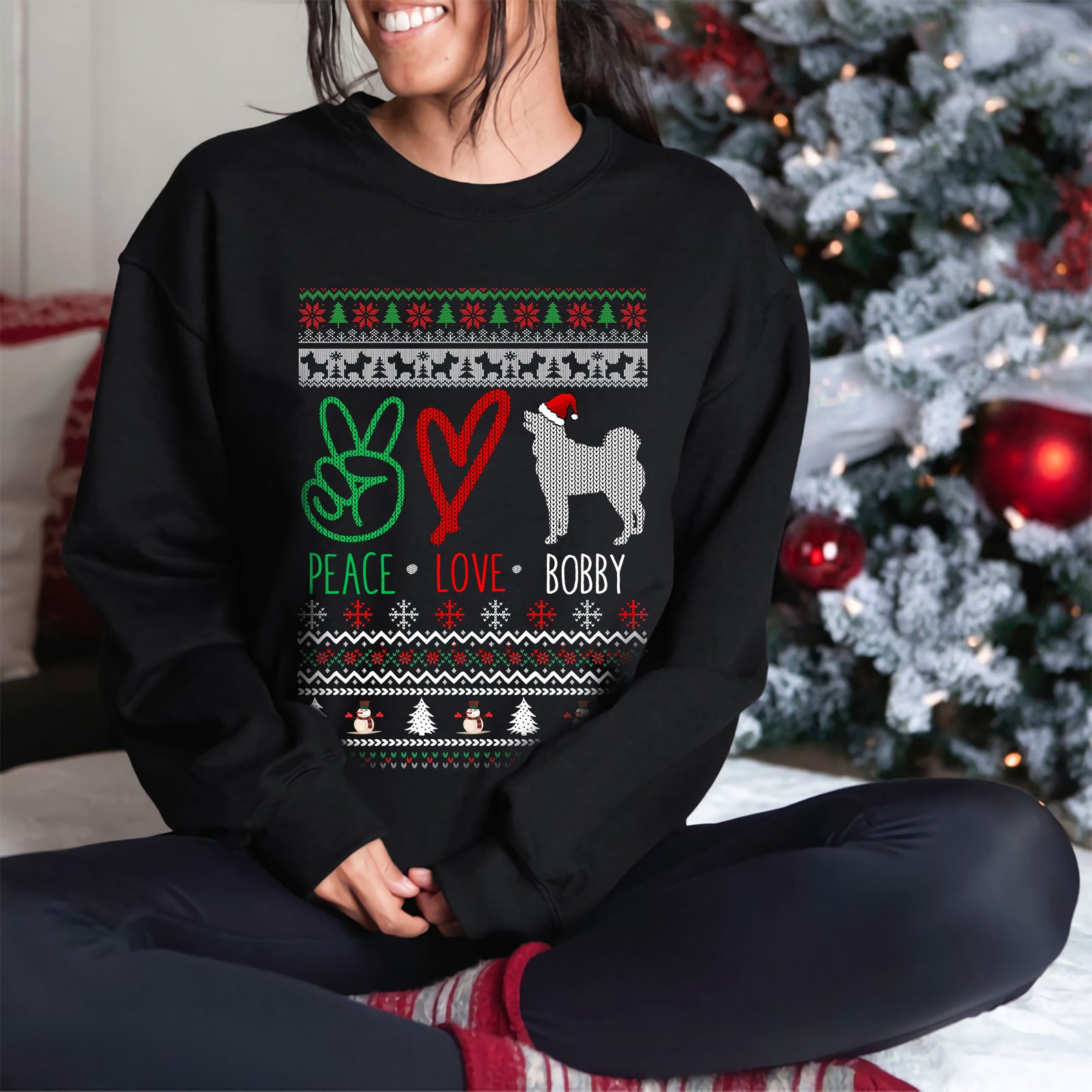 Personalized Sweatshirt For Dog Lover, Peace Love Dog Christmas Gift Sweatshirt