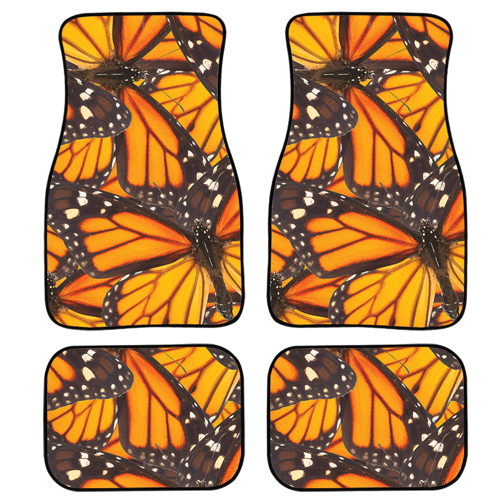 Orange Monarch Butterfly Pattern Print Front And Back Car Floor Mats, Front Car Mat