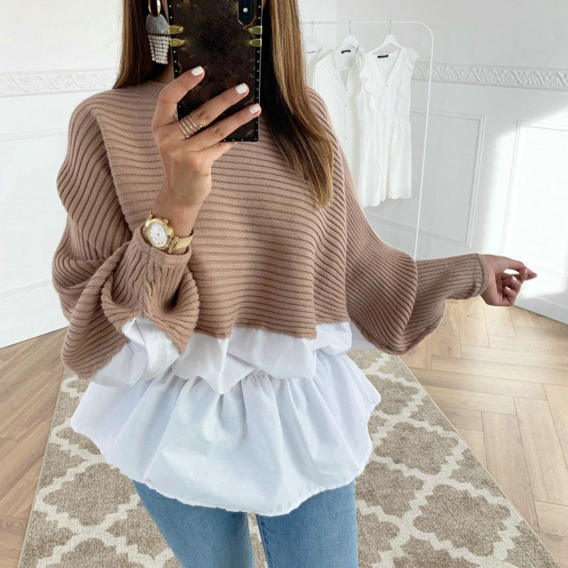 Women’s Solid Color O-Neck Long Sleeved Knitted Sweater High Quality Fashion Casual Clothing Female Soft Patchwork Pullovers New alx