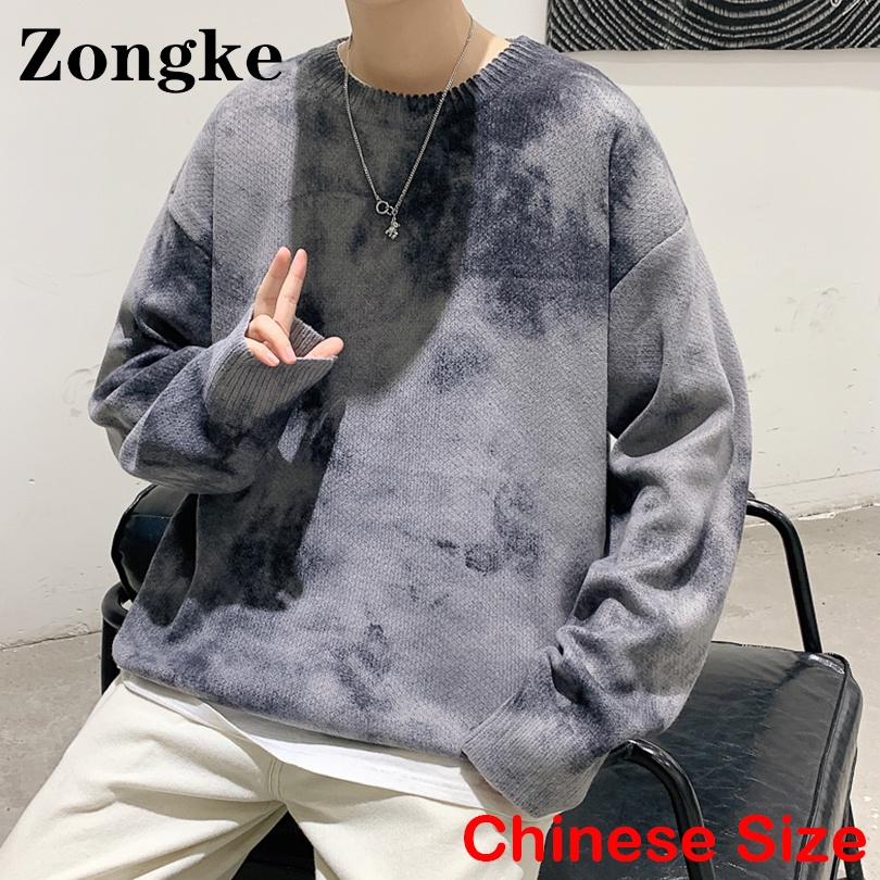 Zongke Tie Dye Sweater For Men Clothing Vintage Sweaters For Men Winter Clothes Pullover Men Tops 3XL 2022 Autumn New Arrivals alx