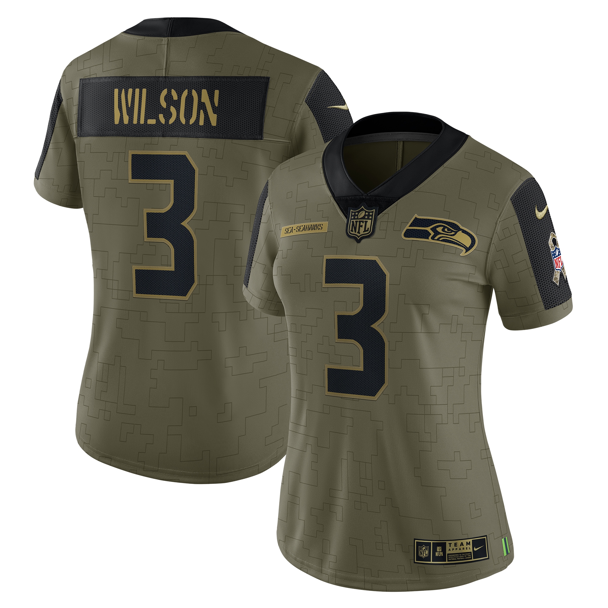 Women’s Seattle Seahawks Russell Wilson Olive 2021 Salute To Service Limited Player Jersey